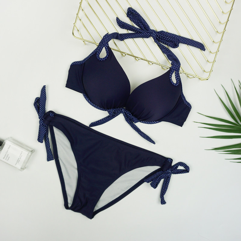 Elegant thickened cup steel support gathered three-point straps sexy European and American bikini bikini women's swimsuit swimsuit