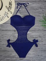 Knitted hollow sexy lace-up one-piece triangle Korean steel bracket bikini swimsuit new bikini swimsuit model