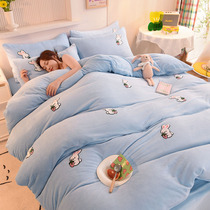 Small White Rabbit thickened double-sided milk velvet four-piece cartoon cute female quilt cover coral velvet winter flannel