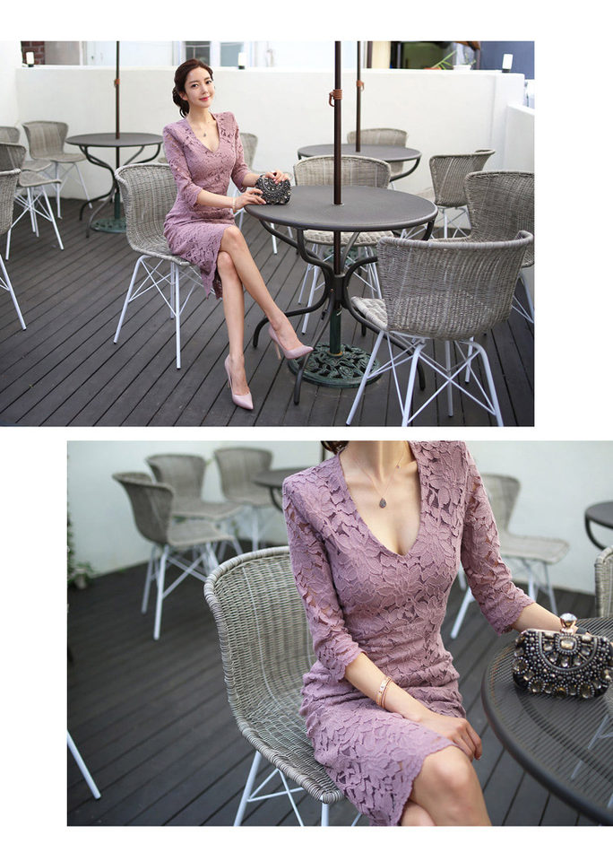 Váy Đầm Ren Nữ Ôm Body Cổ chữ V Tay Lỡ Màu Tím chi tiết 36