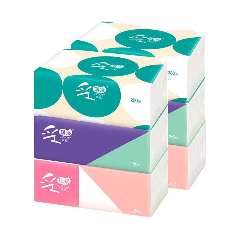 采琪采白色抽纸家庭装餐巾纸面巾纸手纸家用实惠装卫生纸4层加厚