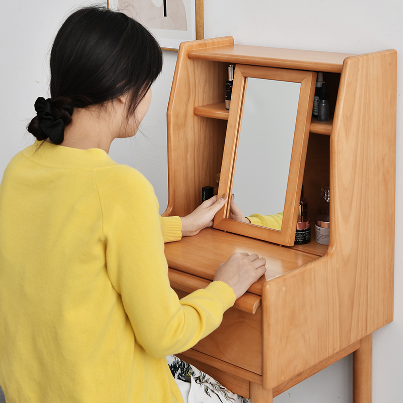Small Family Type Makeup Bench Solid Wood Nordic Weaver Dresser Bedroom Modern Minimalist Light Lavish Makeup Table Makeup Table Small Size