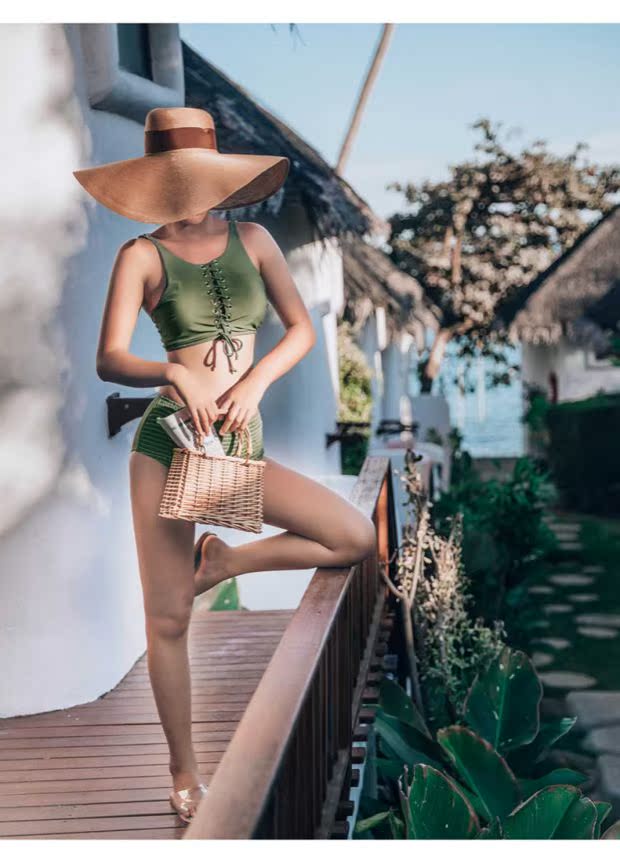 Extravagant 2019 bikini mới màu xanh quân đội không có thép hỗ trợ tập hợp cúp ngực gợi cảm cá tính áo tắm nữ - Bikinis ao tắm
