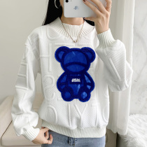 Spring and autumn new short models loose Korean version no cap Chains Cartoon Little Bear Embroidered Sweatshirt With Little Subblouse