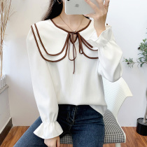 Spring Autumn Dress 2021 New Womens Fashion Long Sleeve Doll Collar Shirt Lady Snowspun Blouse Foreign Air Base Shirt