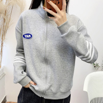 Short Grey Cardiovert Sweatshirt Woman 2021 Autumn new Korean version 100 lap jacket Leisure blouses Long sleeves 100 hitch