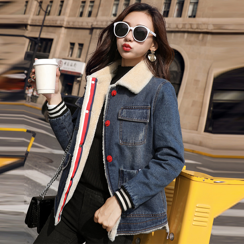 Denim Plus Suede Short Cotton Clothing Cotton Clothing Women 2021 New Autumn Winter Clothing Student Lamb Fur Coat Deep Autumn Winter
