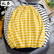 Autumn New striped long sleeve T-shirt men loose sea soul shirt autumn clothes trend Korean version of Hong Kong style couple top