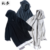 Stumpy summer Japanese hooded short-sleeved T-shirt mens fake two trendy loose students with hoodie short-sleeved clothes