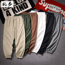 Pants mens autumn and winter thin mens casual pants Korean trend tooling ankle-length pants small feet slim tie pants