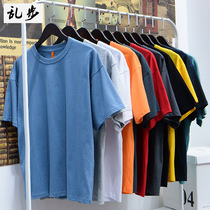 Random step 2022 pure cotton solid color short sleeve Xinjiang cotton shoulder body shirt men and women couples T-shirt loose trend jacket