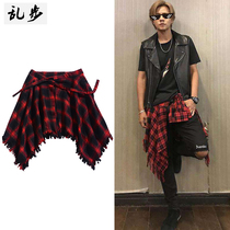Straits autumn street dance Zhixiang with the same hem ribbon fake plaid shirt High Street layered inner belt mens and womens models