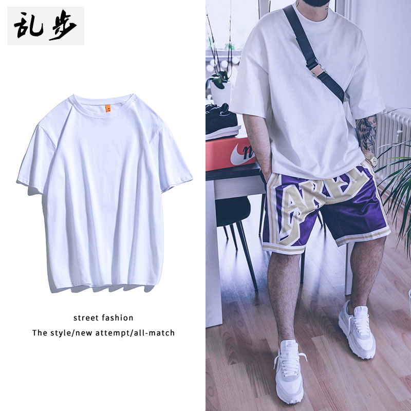 Gattening up code pure color T-shirt short sleeve male student Summer summer clothing lovers clothes Korean version Trend hitting bottom half sleeve