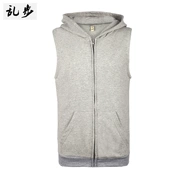 Mùa xuân Châu Âu và Hoa Kỳ tide thương hiệu Slim vest nam không tay trùm đầu thể dục thể thao vest dây kéo áo khoác đan cardigan triều