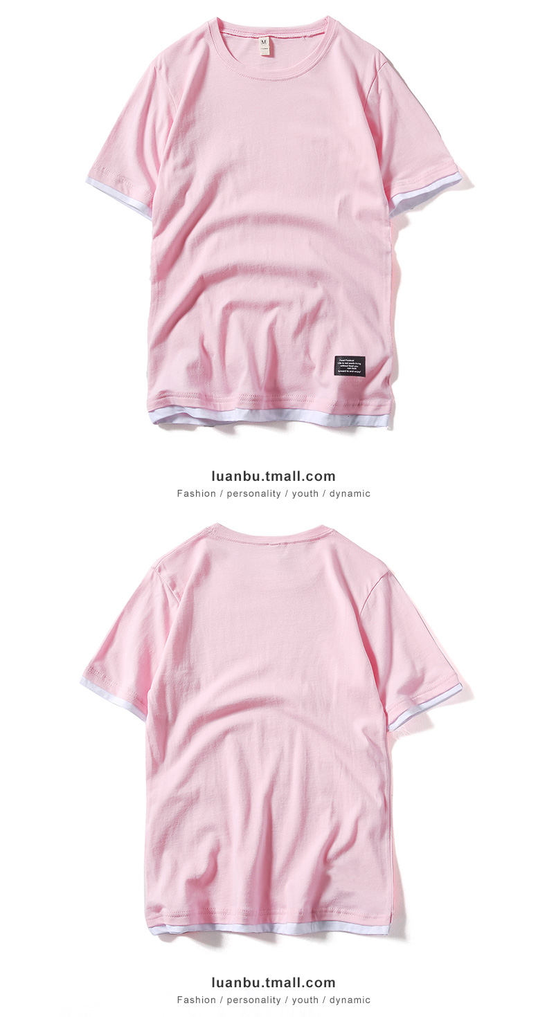 2018 mới đôi cotton giả hai áo thun nam ngắn tay cộng với phân bón XL chất béo áo sơ mi nửa kín áo đôi nam nữ