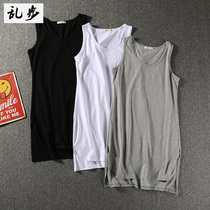 Summer trend brand solid color sleeveless loose mid-length T-shirt vest high street layered top stacked bottoming shirt men