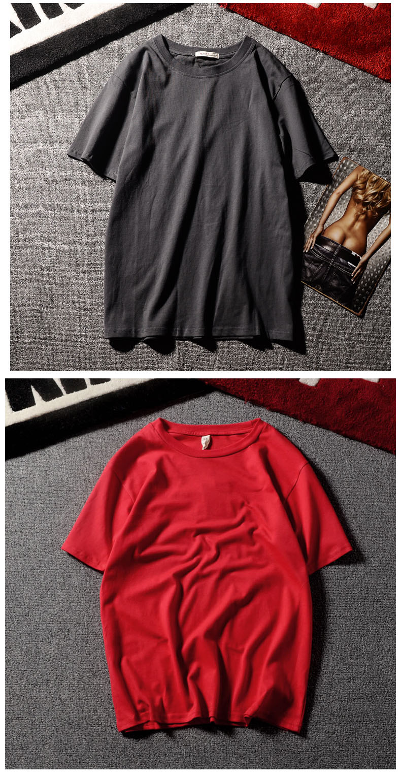 Áo thun nam tay ngắn mùa hè nam màu rắn rách nửa áo thun cotton cổ tròn đơn giản áo sơ mi chạm đáy áo sơ mi nam áo thun nam cổ tròn