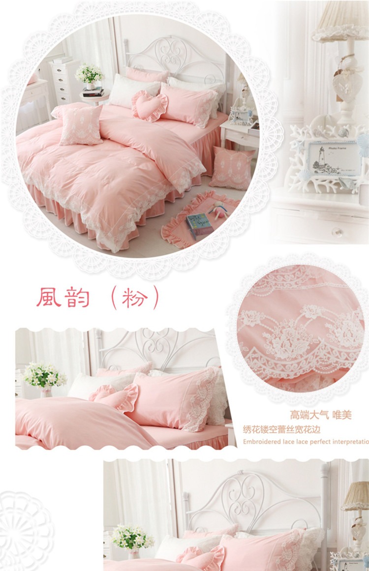 Xuân Yu giường bông gia đình Hàn Quốc bốn giường váy bedspread phong cách mục vụ bốn bộ bông ren công chúa - Bộ đồ giường bốn mảnh bộ chăn ga gối everon
