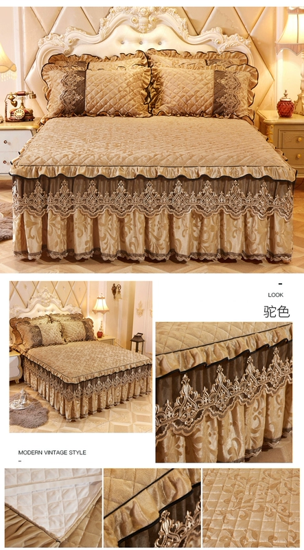 Yu Xuân châu Âu giường váy ren bông dày ấm nhung bedspread duy nhất mảnh đúp Simmons và bộ giường bông - Váy Petti ga giường viền họa tiết