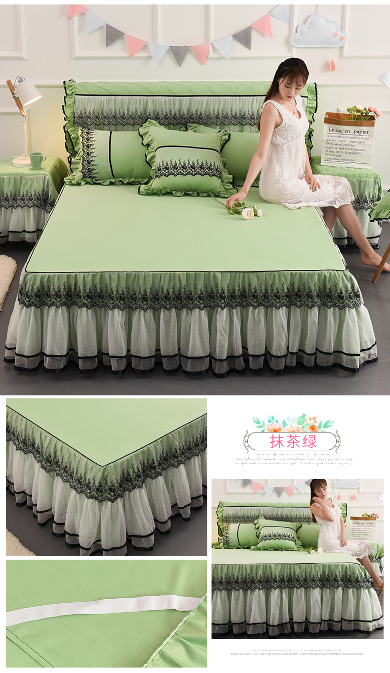 萱 羽 ins Hàn Quốc Công Chúa Ren Giường Ăn Mặc Đơn Non-slip Ruffle Giường Bìa Nệm Cover Ren Tấm