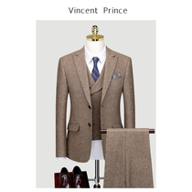 Suit Men Suit Wool Business Casual Custom West Suit Sashimi Groom Wedding Gown Bridegroom Conserved Men Positive Dress