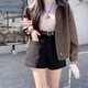 Women's plus size brown woolen shorts wide leg pants