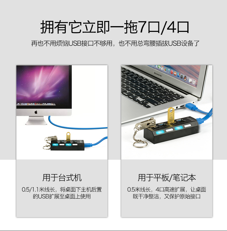 Jin Yu USB2.0 splitter kéo Bốn cổng mở rộng cổng usb máy tính xách tay đa giao diện trung tâm hub7 - USB Aaccessories đèn led cắm usb