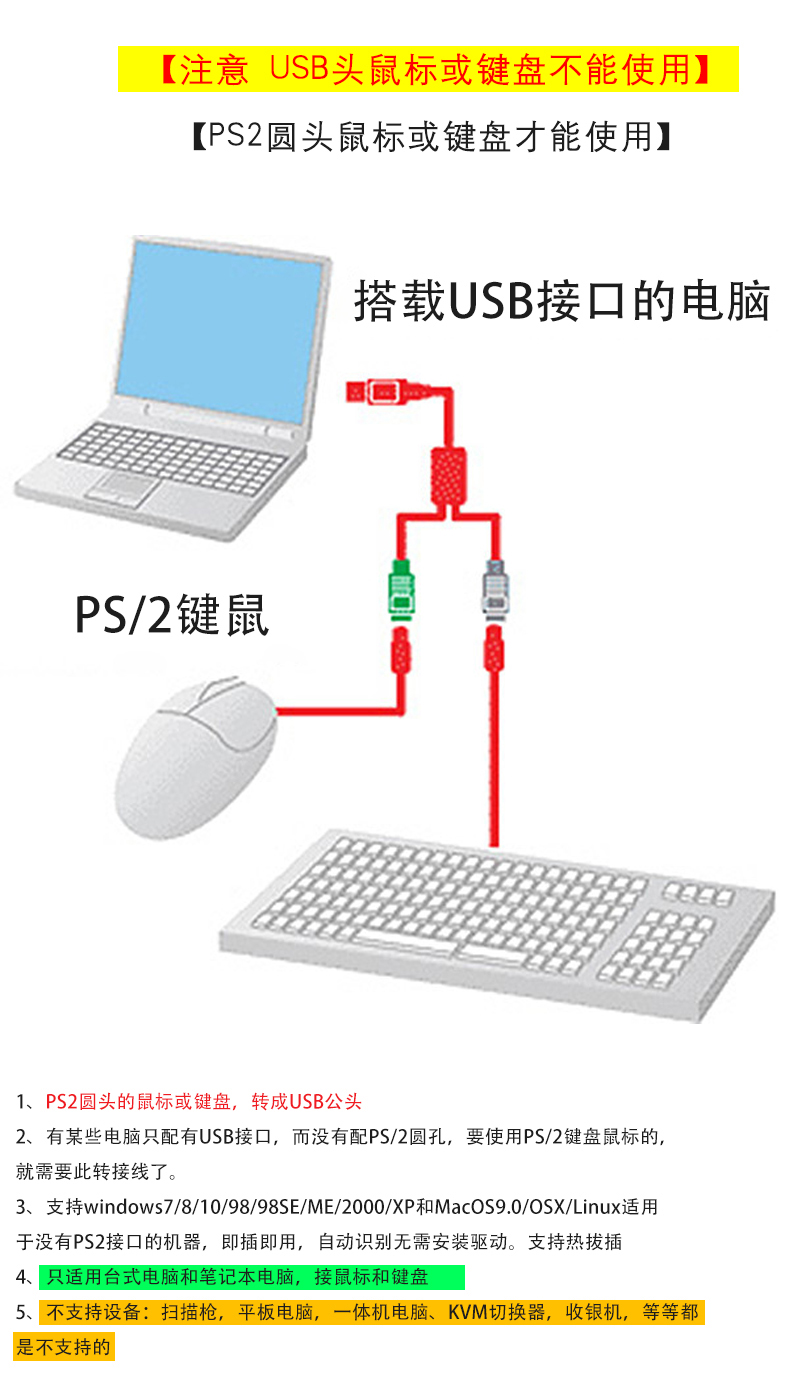 Ps2 để usb chuyển đổi usb để ps2 mẹ để bàn phím và giao diện chuột adapter USB để ps2 cáp mở rộng