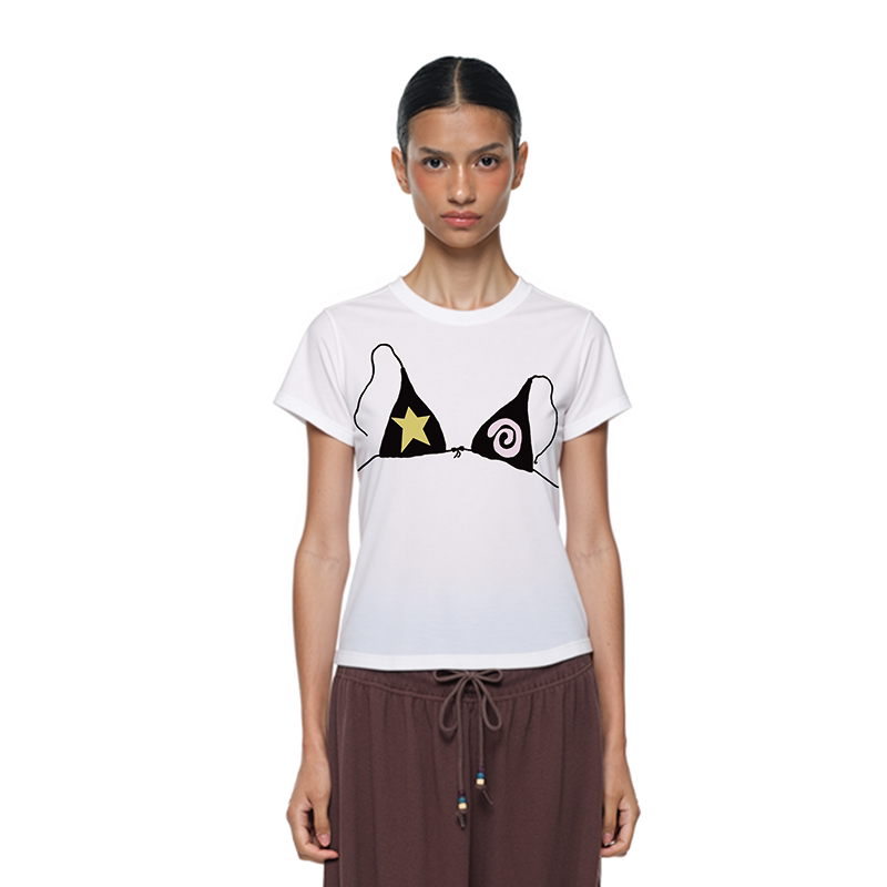 Negative Space 26Ss Vest Printed Short-Sleeved T-Shirt for Women, Regular Shoulder Top with Fun Print Half-Sleeve Negative Space 26Ss Vest Printed Short-Sleeved T-Shirt for Women, Regular Shoulder Top with Fun Print Half-Sleeve