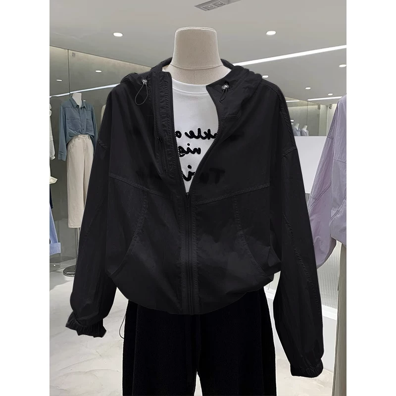 Легкая летняя куртка с капюшоном, oversize, защита от солнца