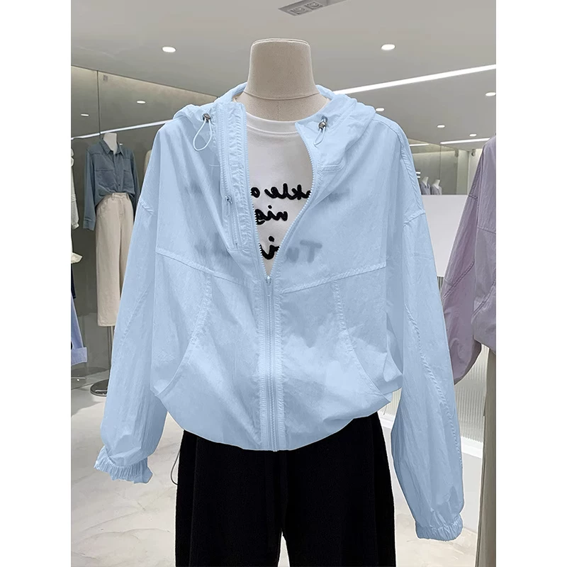Легкая летняя куртка с капюшоном, oversize, защита от солнца