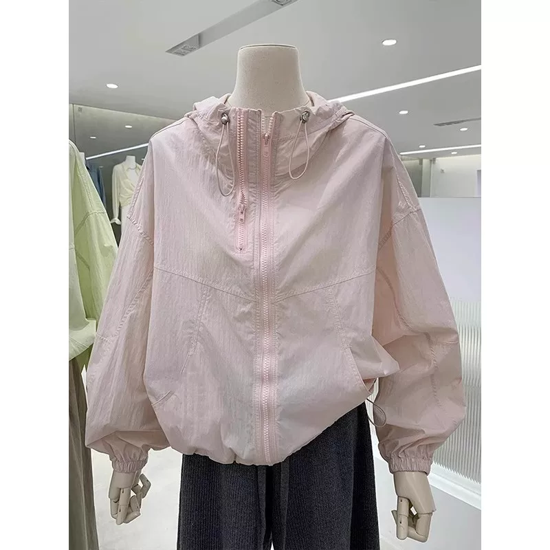 Легкая летняя куртка с капюшоном, oversize, защита от солнца