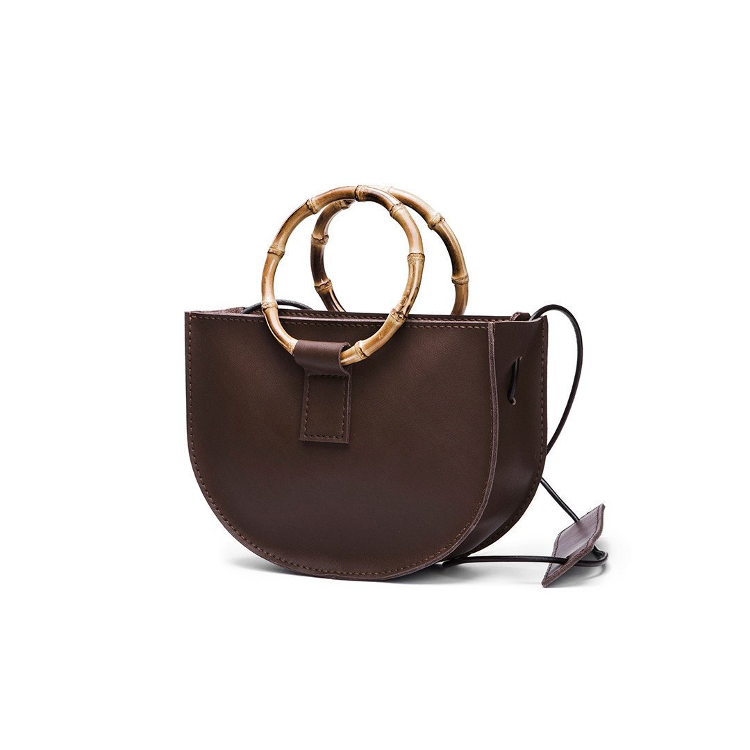 Chun Xiaoyu DIY Bamboo Knot Round Handle Bag Vintage Leather Half-Moon Crossbody Shoulder Bag DIY Craft Kit - Thumbnail 2