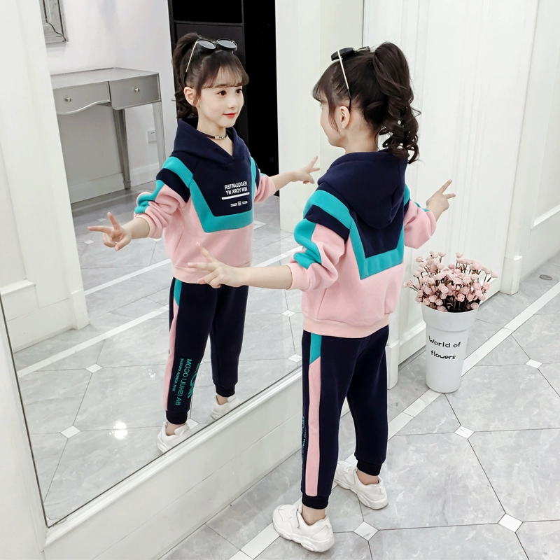 Bộ đồ bé gái mùa thu đông 2019 áo len trẻ em mới cộng với quần áo nhung dày vừa và quần áo bé gái màu đỏ nước ngoài - Phù hợp với trẻ em