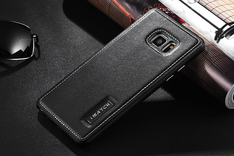 iMatch Luxury Aluminum Metal Bumper Premium Genuine Leather Back Cover Case for Samsung Galaxy Note 7 N9300