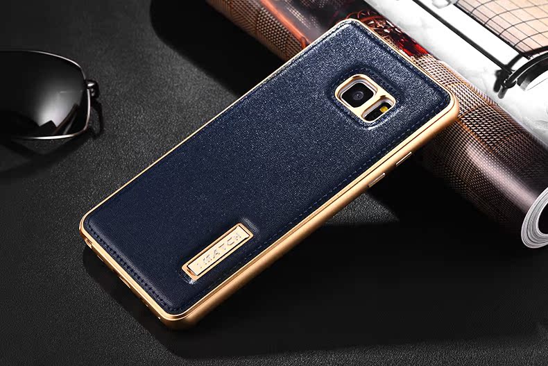 iMatch Luxury Aluminum Metal Bumper Premium Genuine Leather Back Cover Case for Samsung Galaxy Note 7 N9300