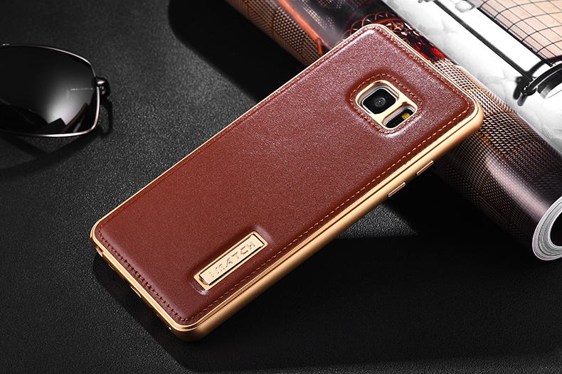 iMatch Luxury Aluminum Metal Bumper Premium Genuine Leather Back Cover Case for Samsung Galaxy Note 7 N9300