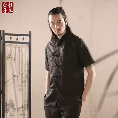 Only three fragrant cloud yarn shirt male Chinese style Buddha silk Tang suit Wei Jin meditation tea Hanfu male ancient wind fairy summer