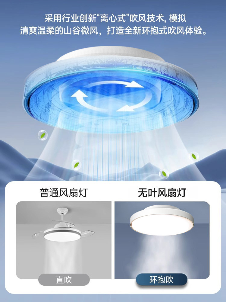 Full-Spectrum Bladeless Fan Light 2025 New Model Invisible Silent Bedroom Ceiling Fan for Master Bedroom Room Fan Chandelier Light