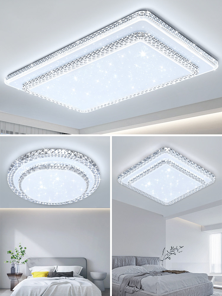 Bedroom Lamp, Light Luxury Crystal Lamp, Modern Simple Full-Spectrum Eye-Protection Atmospheric Round Room Lamp, Master Bedroom Ceiling Lamp