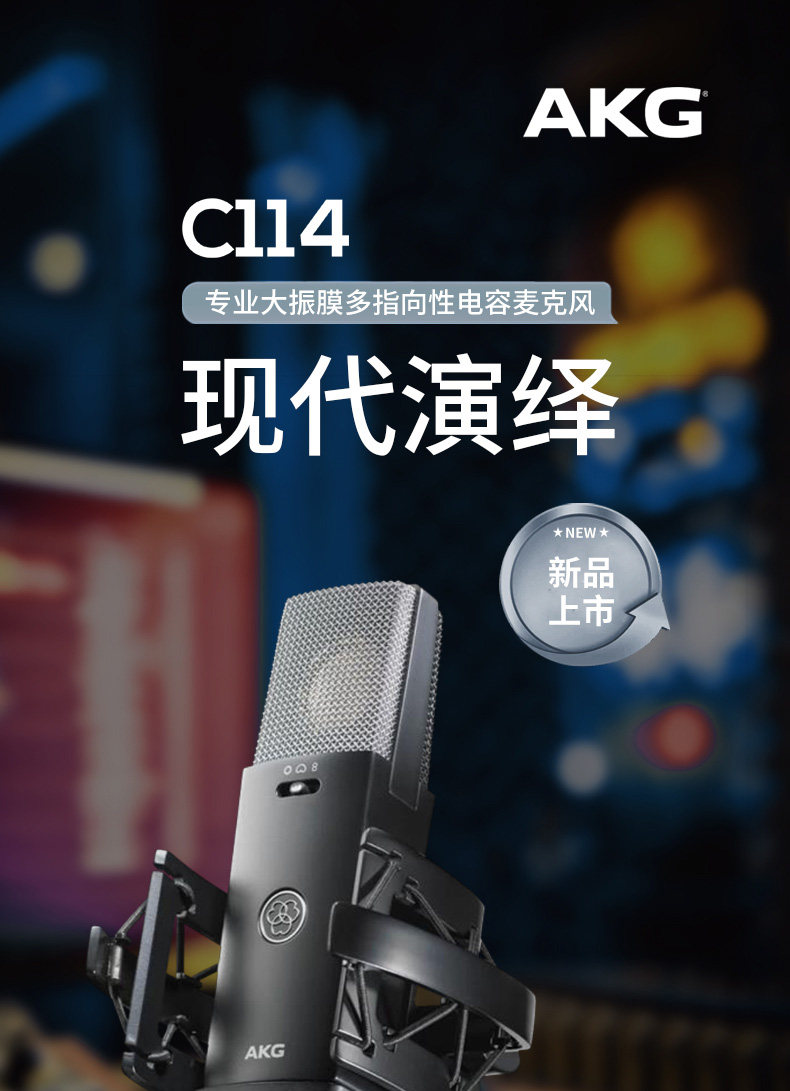 AKG爱科技C114大振膜电容麦克风 专业人声乐器配音有声书录音话筒