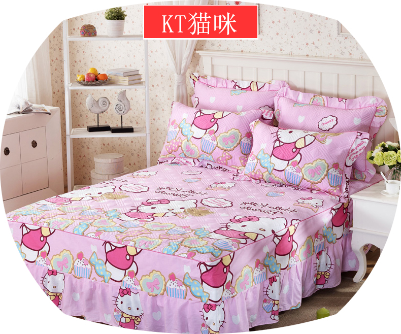 [Với áo gối] cotton chần giường bìa giường váy mảnh duy nhất cotton cộng với bông trải giường cover trải giường dày ba bộ