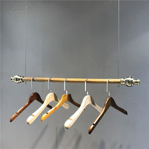 Clothing store hanger display rack retro wooden stick Wall clothes rack steel wire hanging womens childrens clothing store shelves