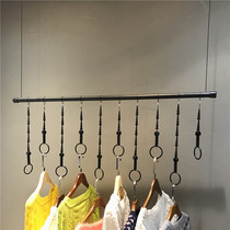 Clothing store ring hanger wire rope hanging clothes shelf Wall womens clothing hanger display rack bead chain adhesive hook