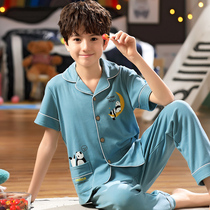 Youth pajamas male spring summer short sleeve trousers thin junior high school students 15-year-old home clothing set 18 middle school children