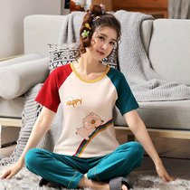 Summer cotton pajamas womens thin short sleeve trousers plus fat plus size fat mm200 kg loose home clothing set