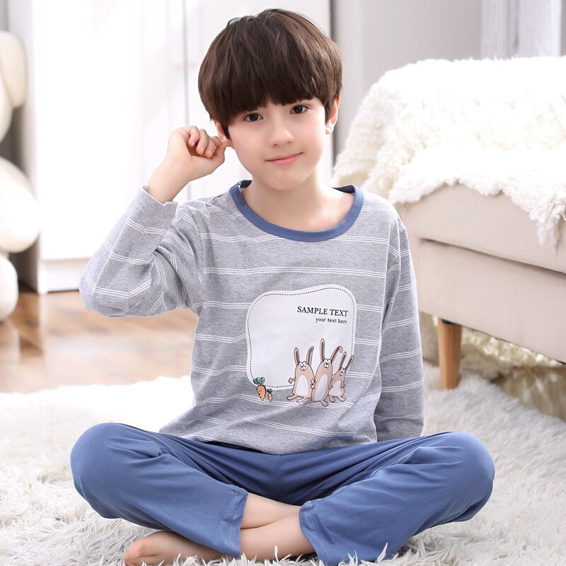 Teen Pyjamas Boys 14-16 Year Old Spring Fall Junior High School Boy Boy Kids Long Sleeve Pure Cotton Home Clothing