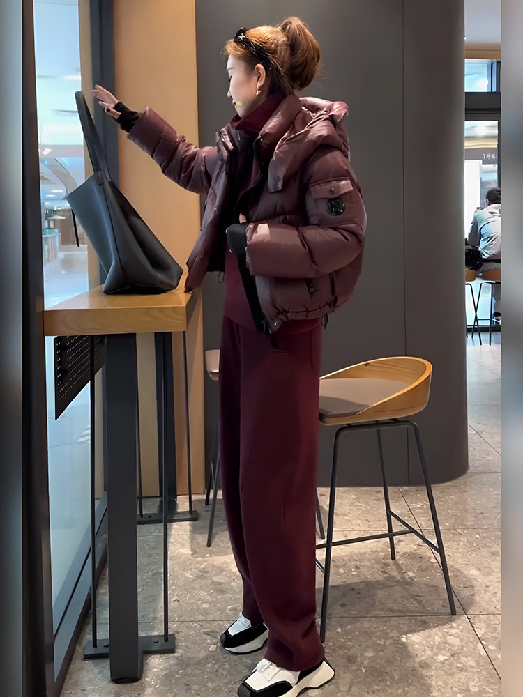 Red Fashion Casual Sports Suit Women Winter Eurostock Warm Down Clothing Plus Suede Guard Pants Three Sets Tide-Taobao