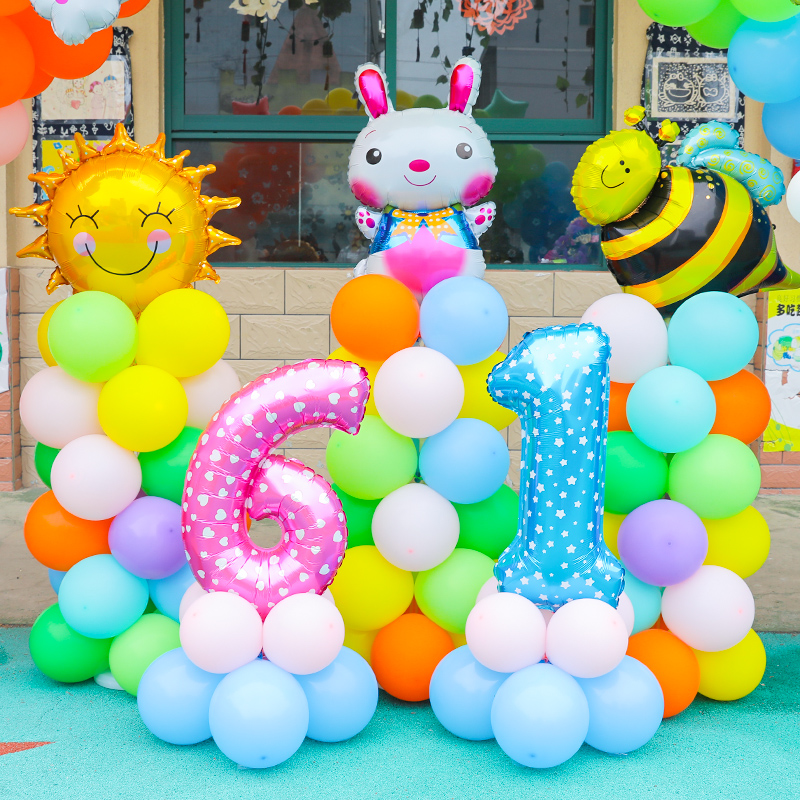 61 Birthday Balloon Columns Road Leads Children's Festival Kindergarten School Corridor Decoration Placement 61 Digital Animals
