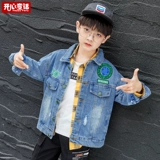 Джинсовая детская куртка для мальчиков, коллекция 2021, в корейском стиле, подходит для подростков, осенняя, в западном стиле